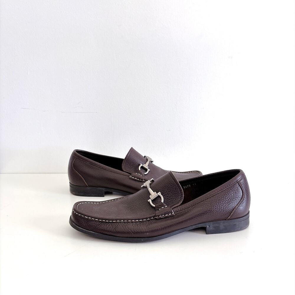 MEN'S FERRAGAMO LEATHER LOAFERS SIZE 11 DARK BROWN